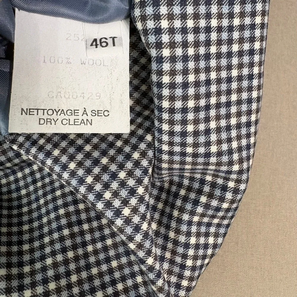 Peter Millar Wool Blazer Sport Coat Mens Size 46T Blue Houndstooth Two-Button
